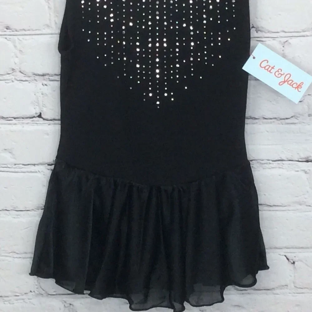 Cat & Jack Girls Tank Leotard Black Ballet Dance Gymnastics Bodysuit Sz S (6/6x)